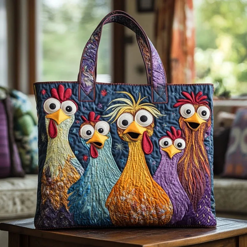 Handmade bag - five colorful hens