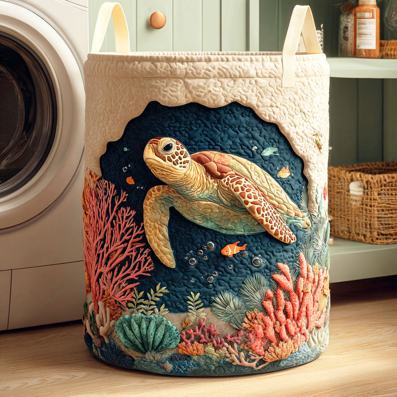 Padded Laundry Basket - Coral Turtle